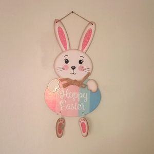 All🐥3/$25🐰"Hoppy Easter" Sparkling Bunny Wooden Easter Wall Art Decor NWT